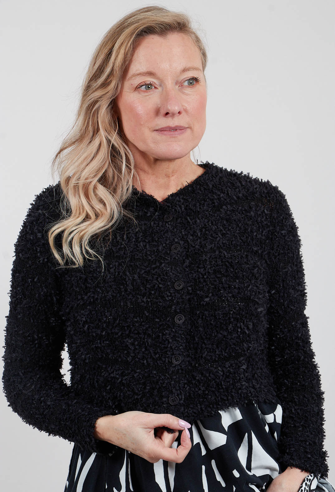 Textured Knit Cardigan in Black - 3487102