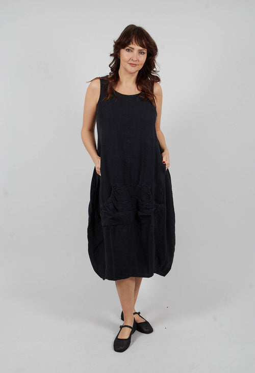 Linen Tulip Dress in Black - 3540903