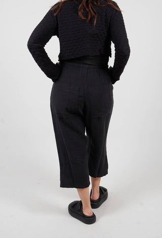 Linen Drop Crotch Trousers in Black - 3540114