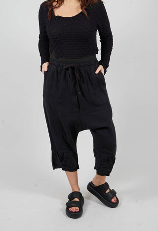 Linen Drop Crotch Trousers in Black - 3540114