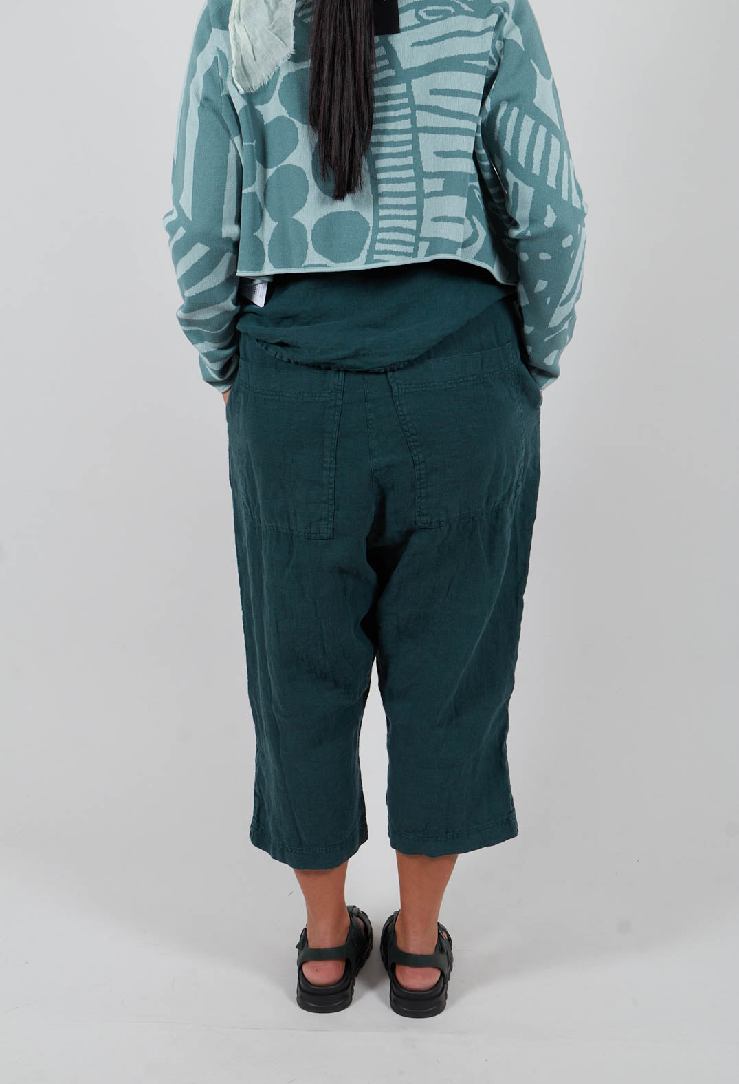 Linen Drop Crotch Trousers in Tree - 3540114