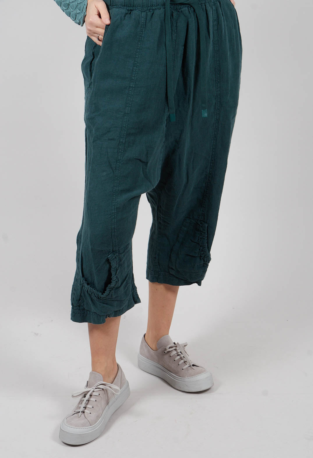 PRE-ORDER - Linen Drop Crotch Trousers in Tree - 3540114 (Pictured in Off White)