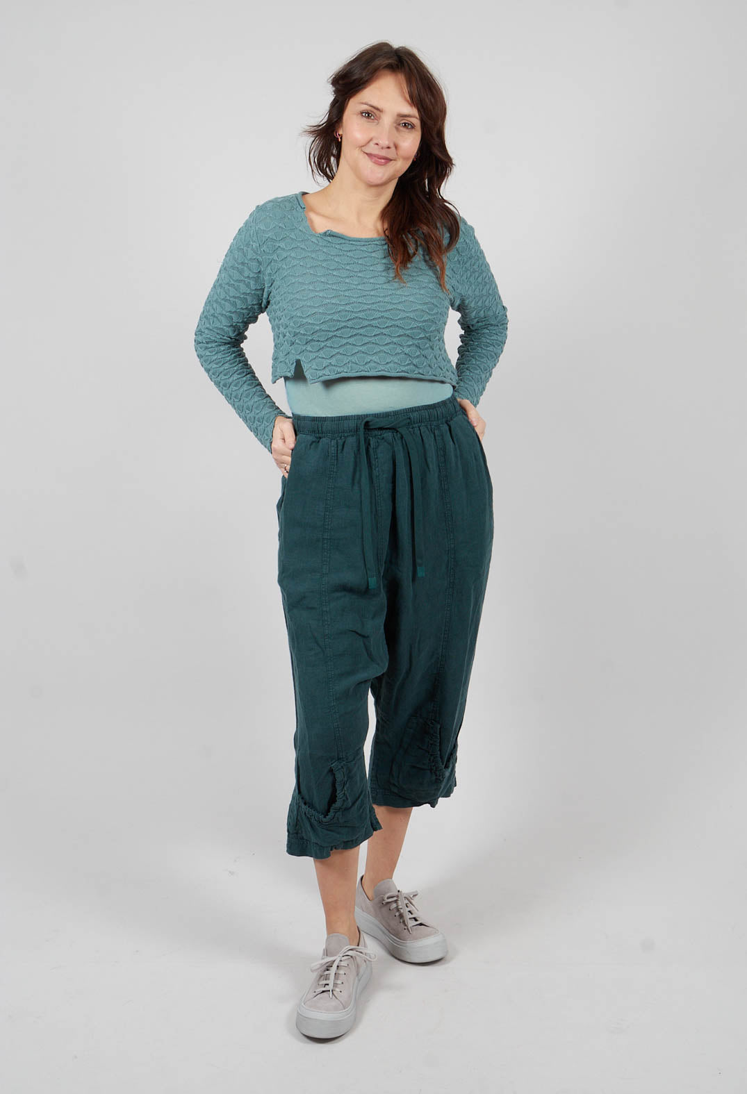 PRE-ORDER - Linen Drop Crotch Trousers in Tree - 3540114 (Pictured in Off White)