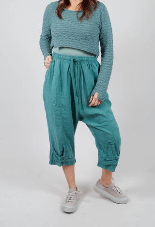 Linen Drop Crotch Trousers in Grass - 3540114