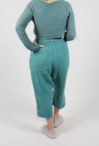 Linen Drop Crotch Trousers in Grass - 3540114