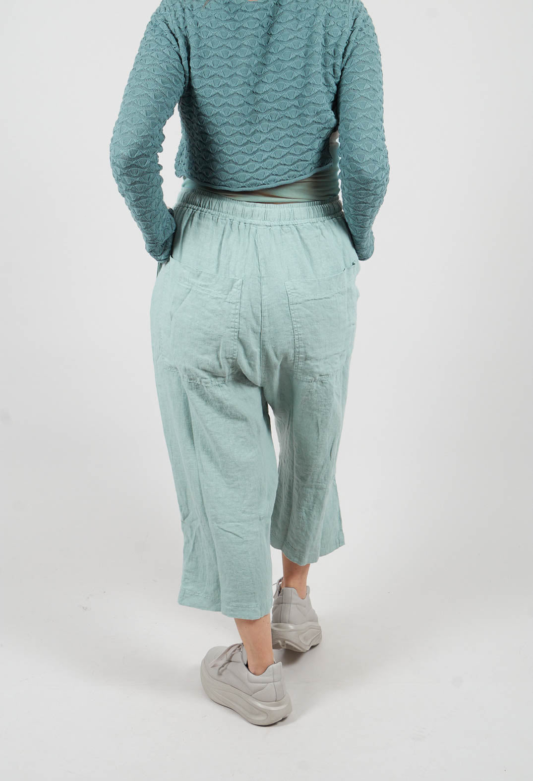 Linen Drop Crotch Trousers in Mint - 3540114