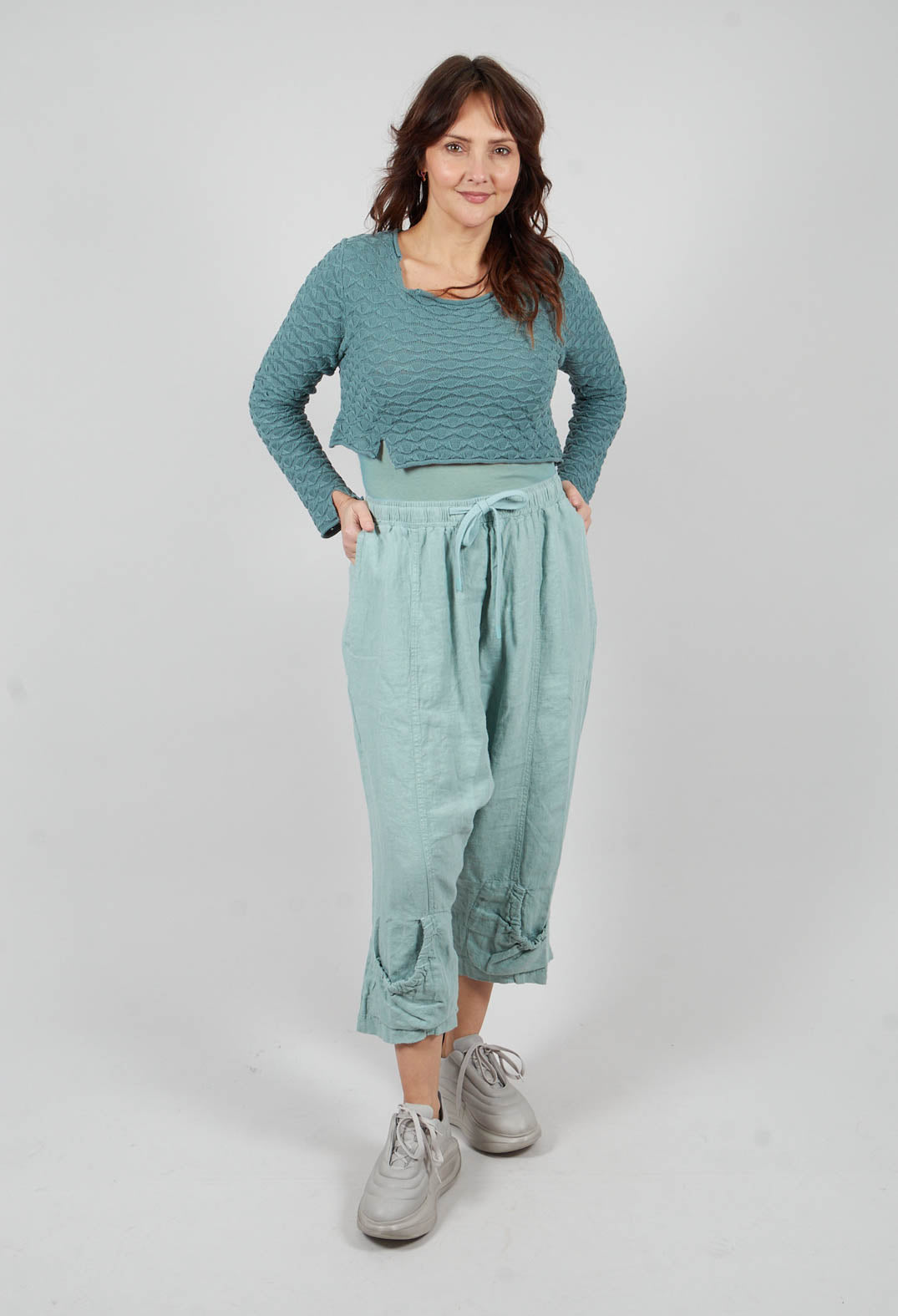 Linen Drop Crotch Trousers in Mint - 3540114