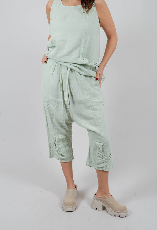 Linen Drop Crotch Trousers in Lime - 3540114