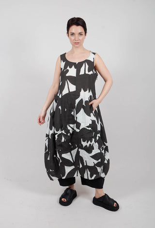 Linen Sleeveless Dress in Black Print - 3550902