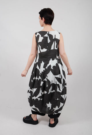 Linen Sleeveless Dress in Black Print - 3550902