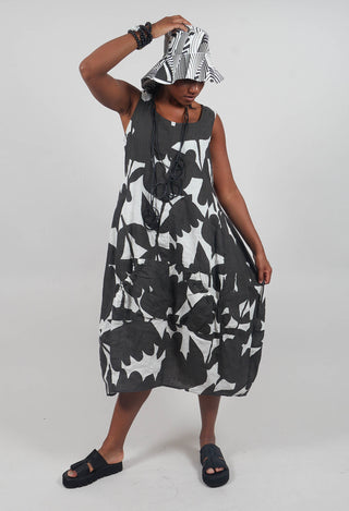 Linen Sleeveless Dress in Black Print - 3550902
