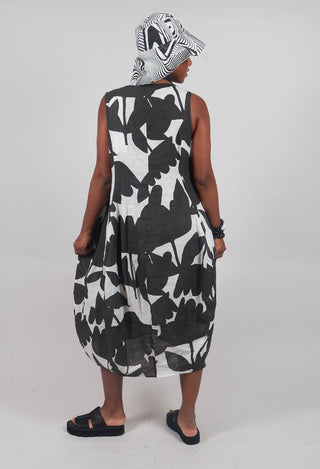 Linen Sleeveless Dress in Black Print - 3550902