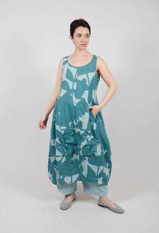 Linen Sleeveless Dress in Grass Print - 3550902