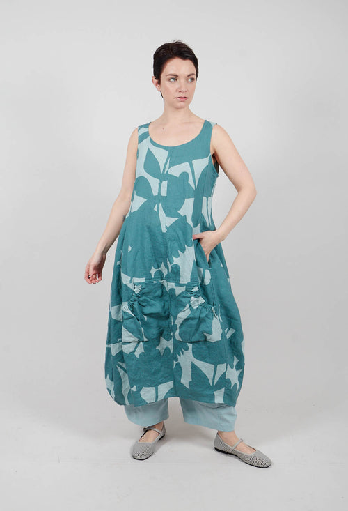 Linen Sleeveless Dress in Grass Print - 3550902