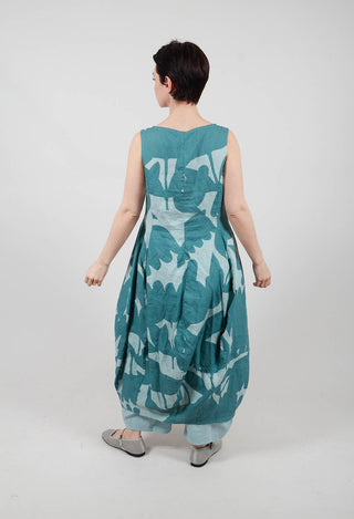Linen Sleeveless Dress in Grass Print - 3550902
