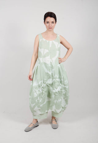 Linen Sleeveless Dress in Lime Print - 3550902