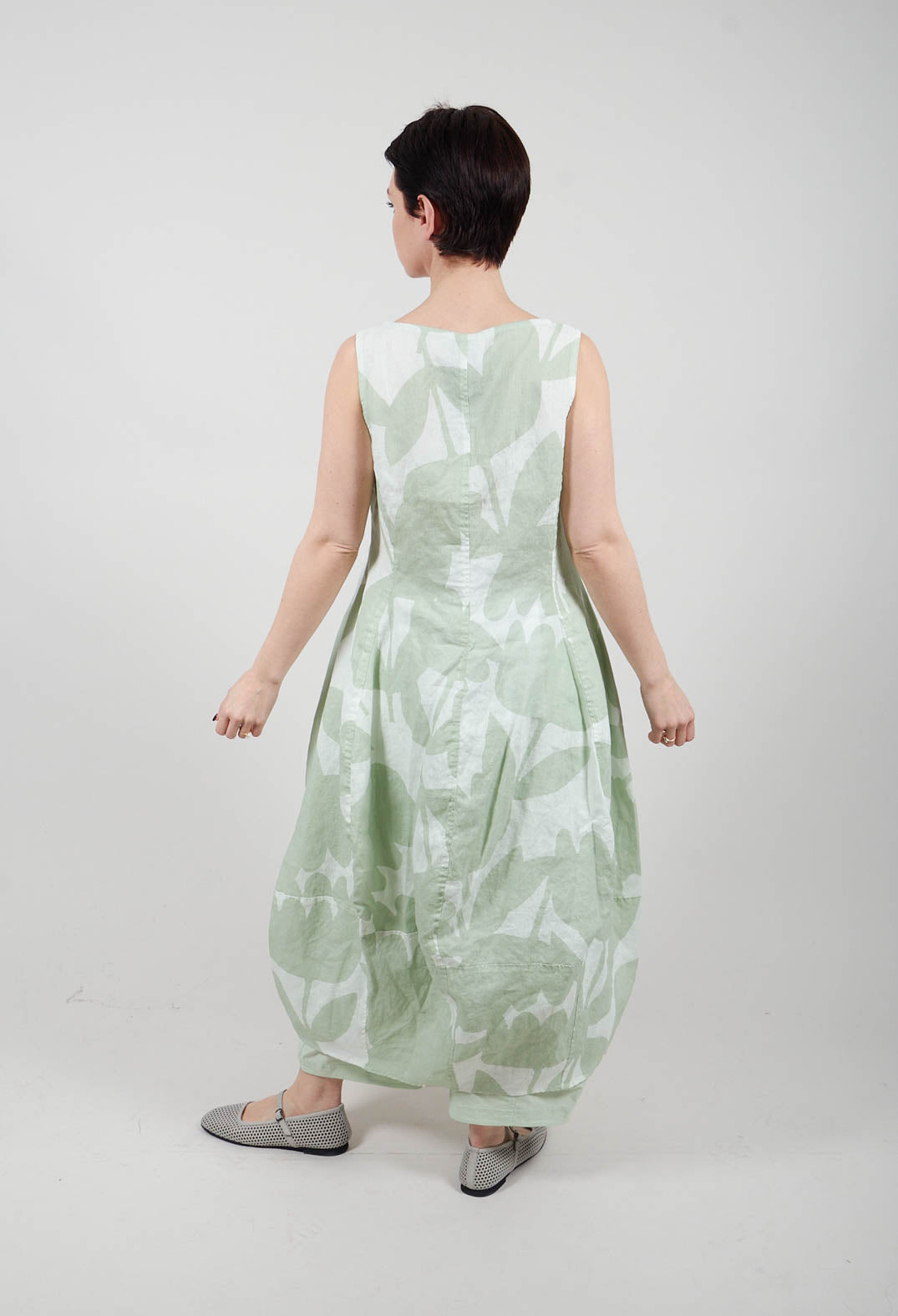 Linen Sleeveless Dress in Lime Print - 3550902