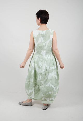 Linen Sleeveless Dress in Lime Print - 3550902