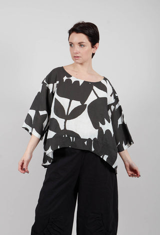 Linen Oversized Top in Black Print - 3550504