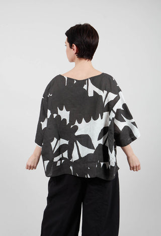 Linen Oversized Top in Black Print - 3550504