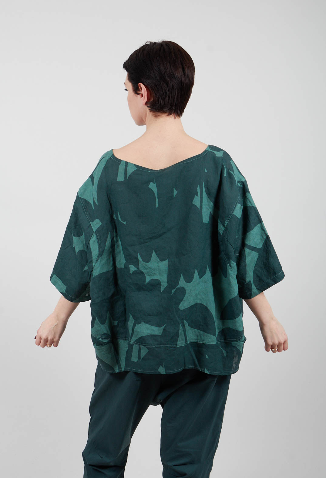 Linen Oversized Top in Tree Print - 3550504