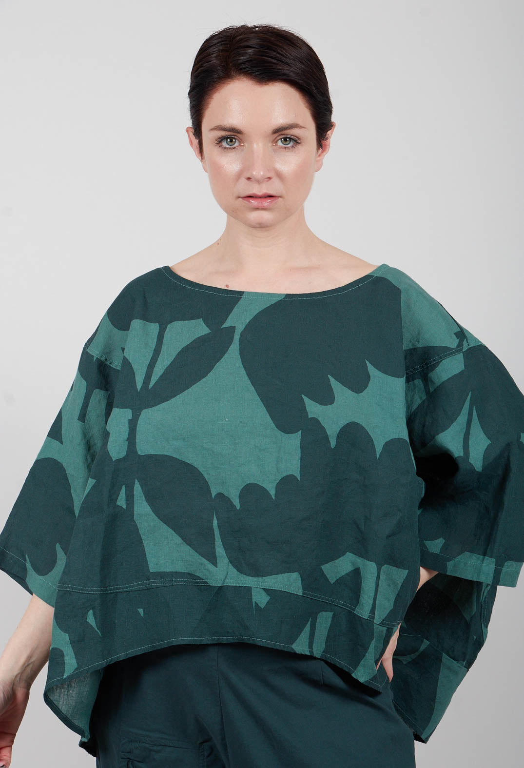 Linen Oversized Top in Tree Print - 3550504