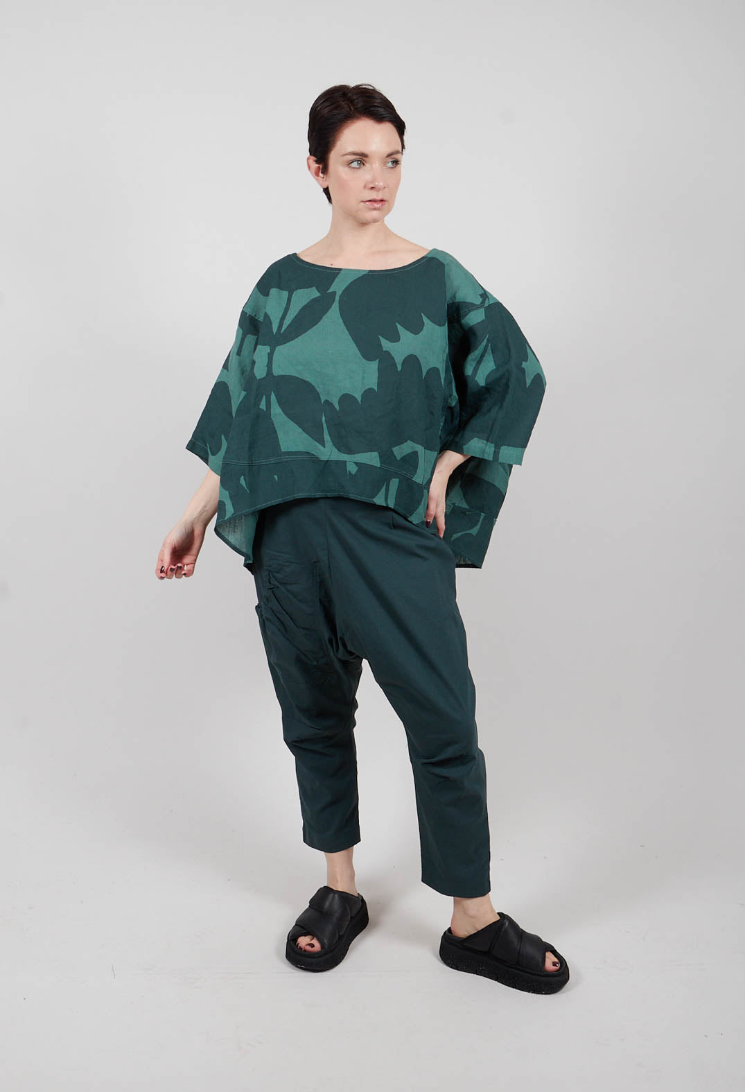 Linen Oversized Top in Tree Print - 3550504