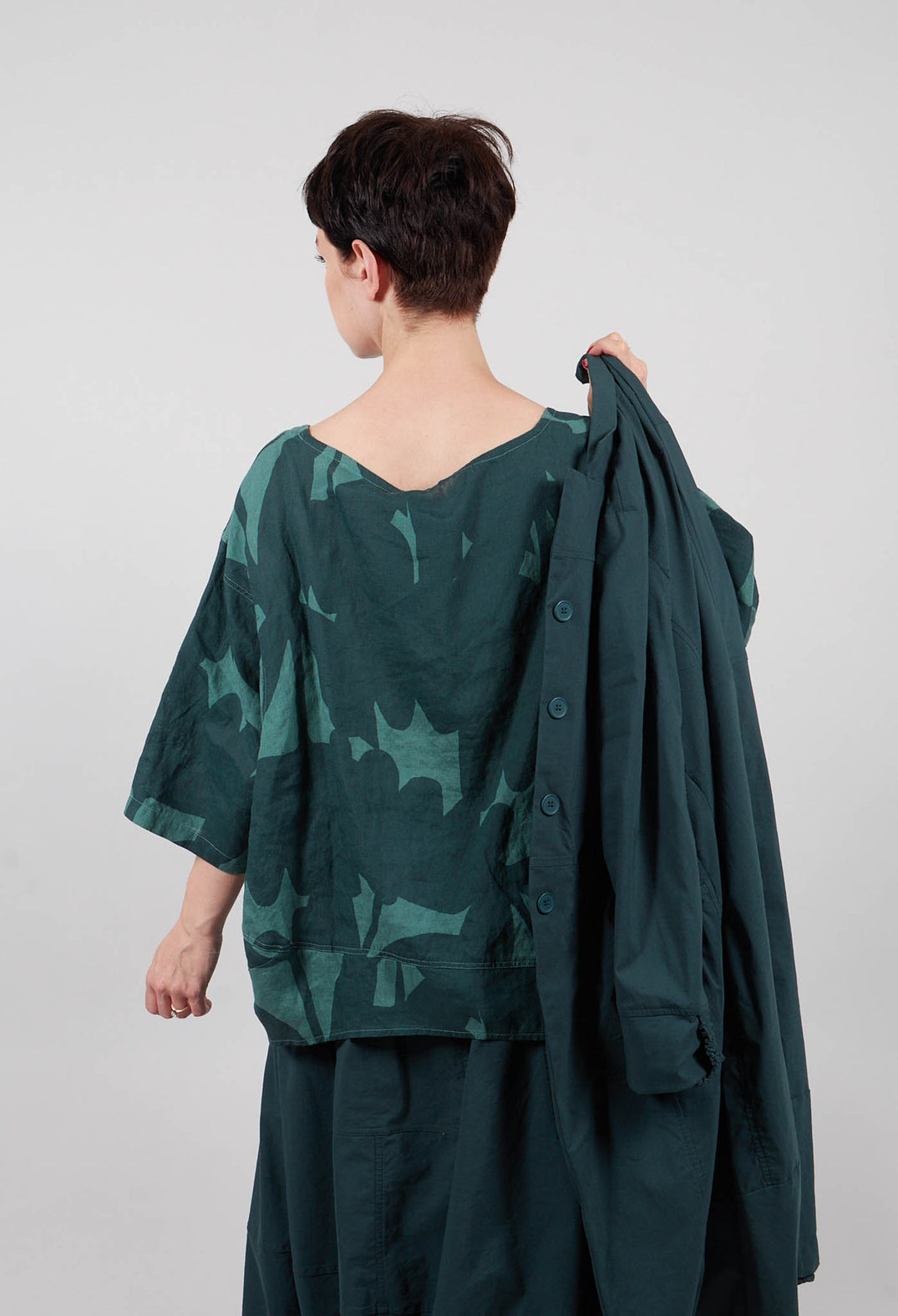 Linen Oversized Top in Tree Print - 3550504