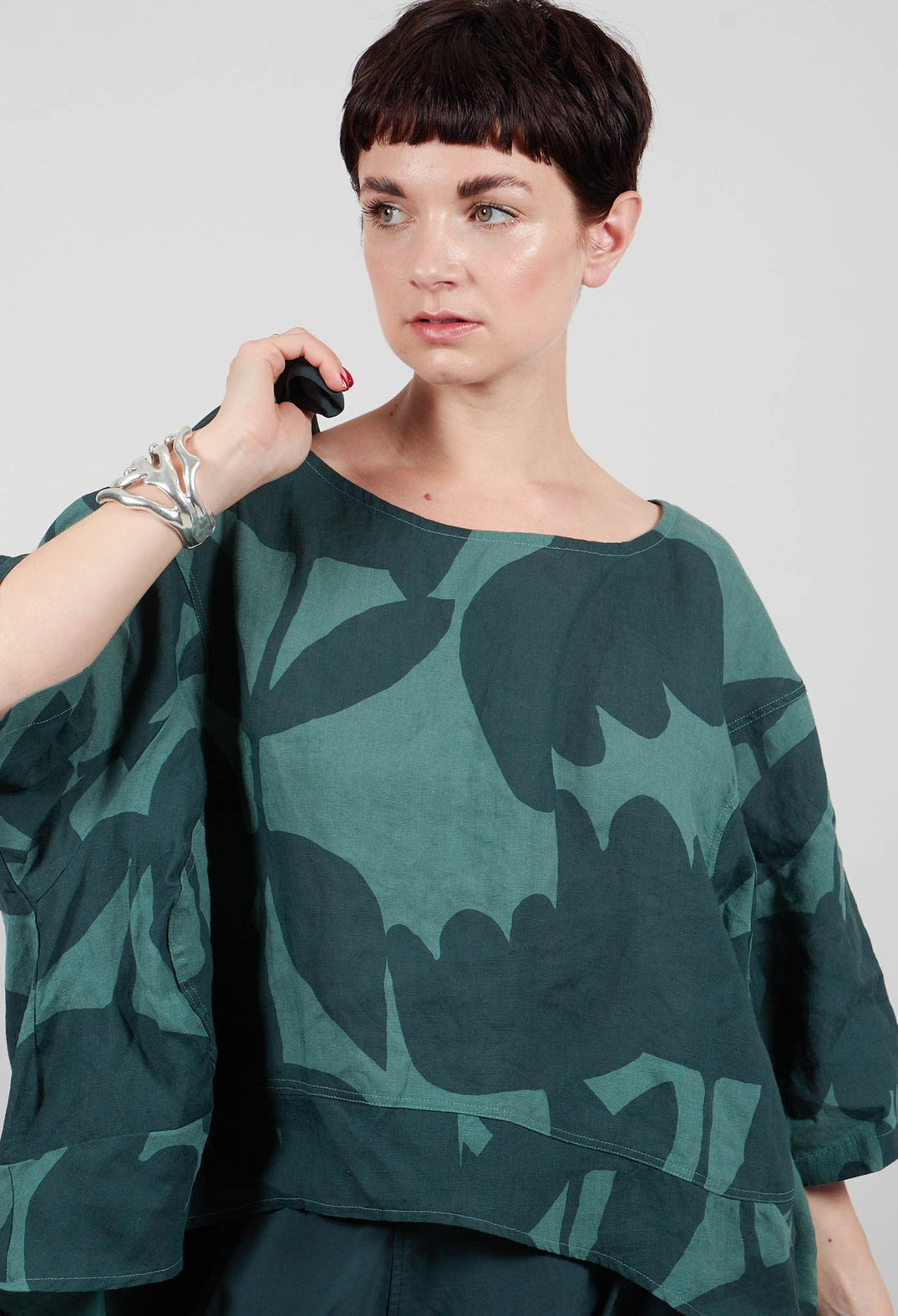 Linen Oversized Top in Tree Print - 3550504