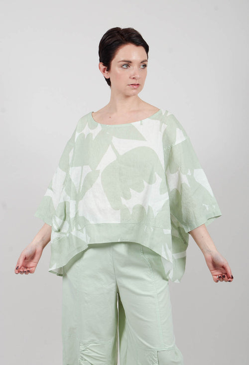 Linen Oversized Top in Lime Print - 3550504