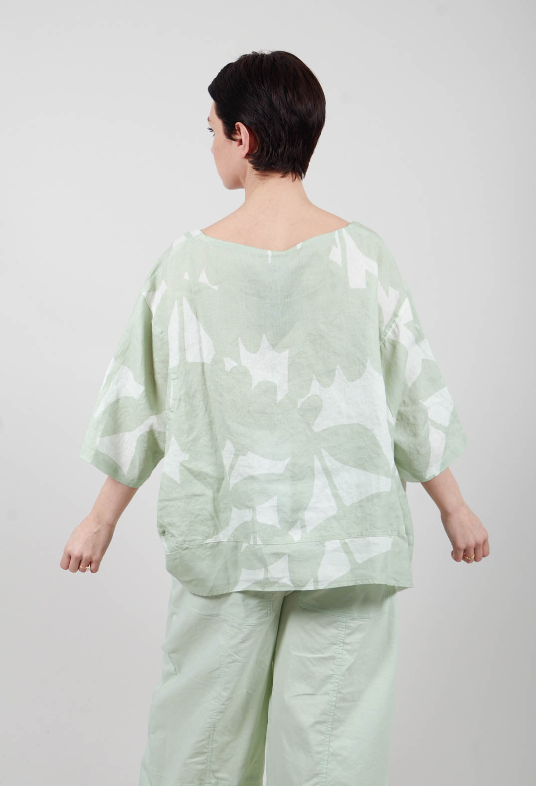 Linen Oversized Top in Lime Print - 3550504