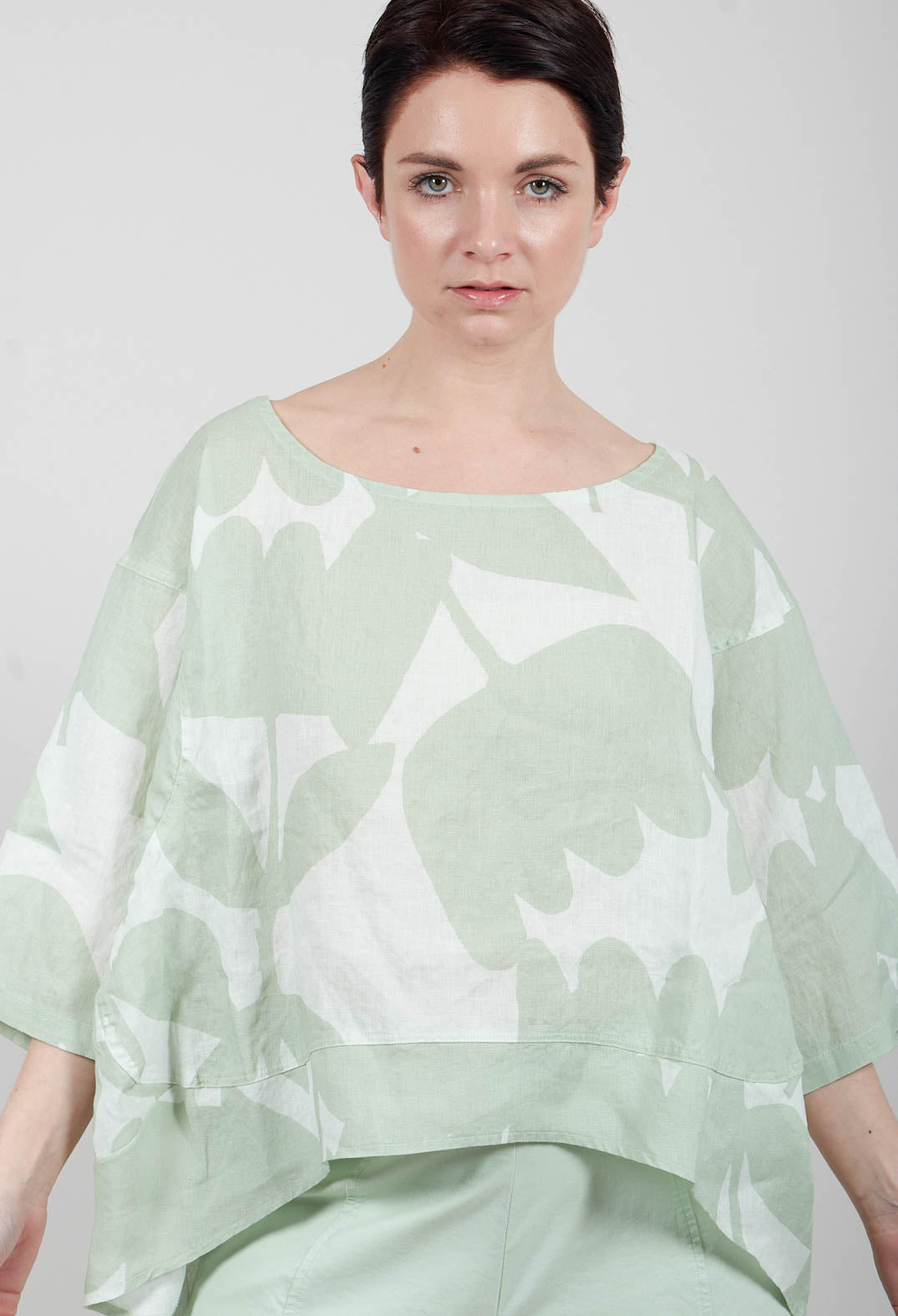 Linen Oversized Top in Lime Print - 3550504