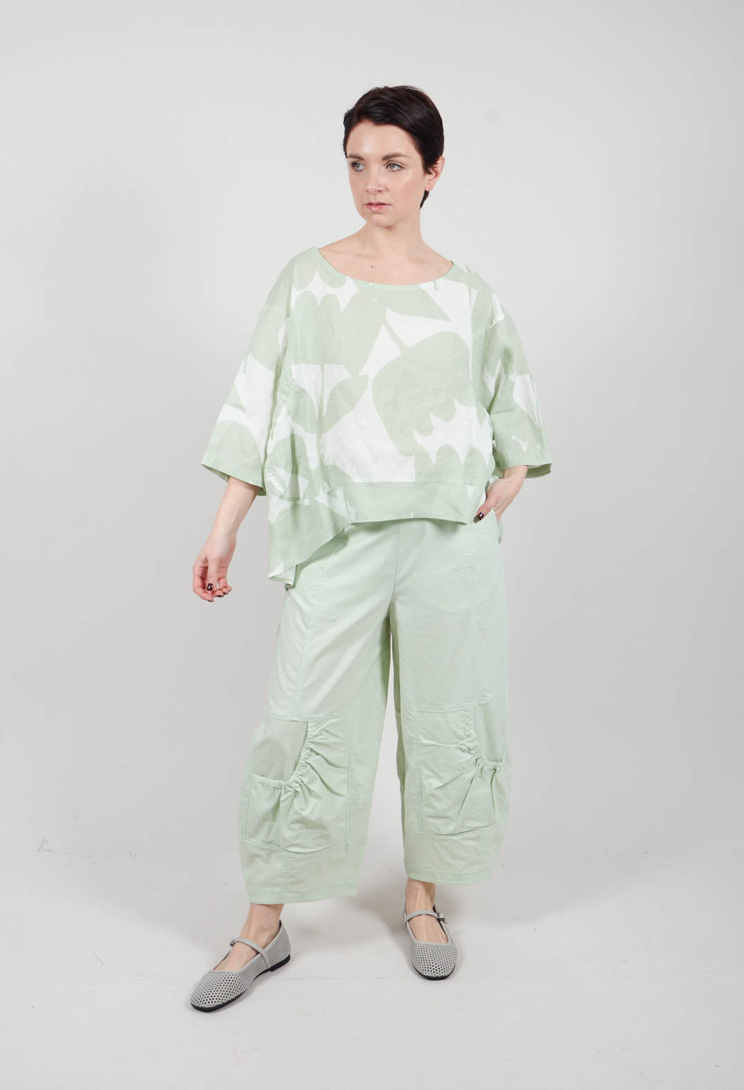 Linen Oversized Top in Lime Print - 3550504