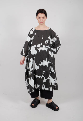 Linen Oversized Dress in Black Print - 3550905
