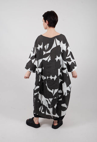 Linen Oversized Dress in Black Print - 3550905