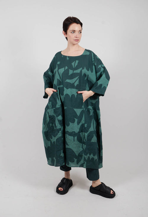 Linen Oversized Dress in Tree Print - 3550905
