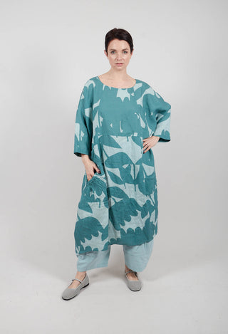 Linen Oversized Dress in Grass Print - 3550905