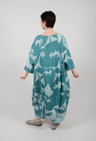 Linen Oversized Dress in Grass Print - 3550905