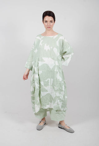 Linen Oversized Dress in Lime Print - 3550905