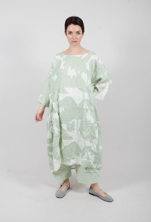Linen Oversized Dress in Lime Print - 3550905