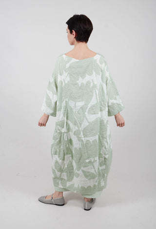 Linen Oversized Dress in Lime Print - 3550905