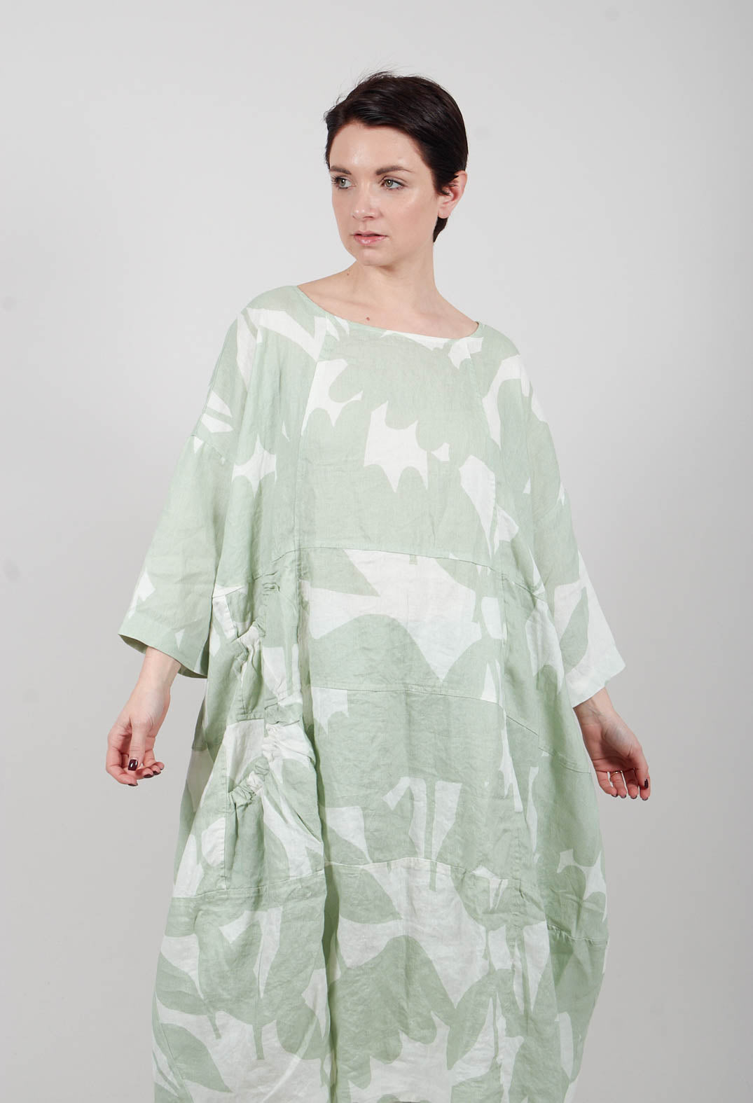 Linen Oversized Dress in Lime Print - 3550905