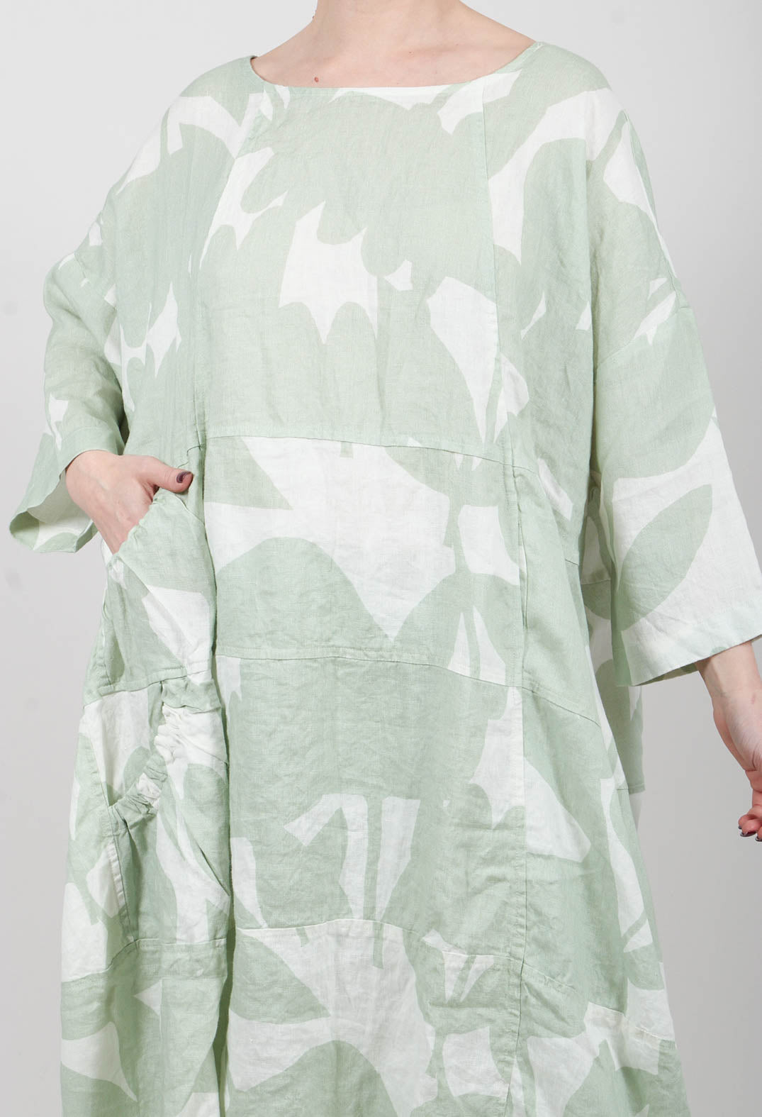 Linen Oversized Dress in Lime Print - 3550905