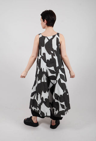 Linen Trapeze Dress in Black Print - 3550907