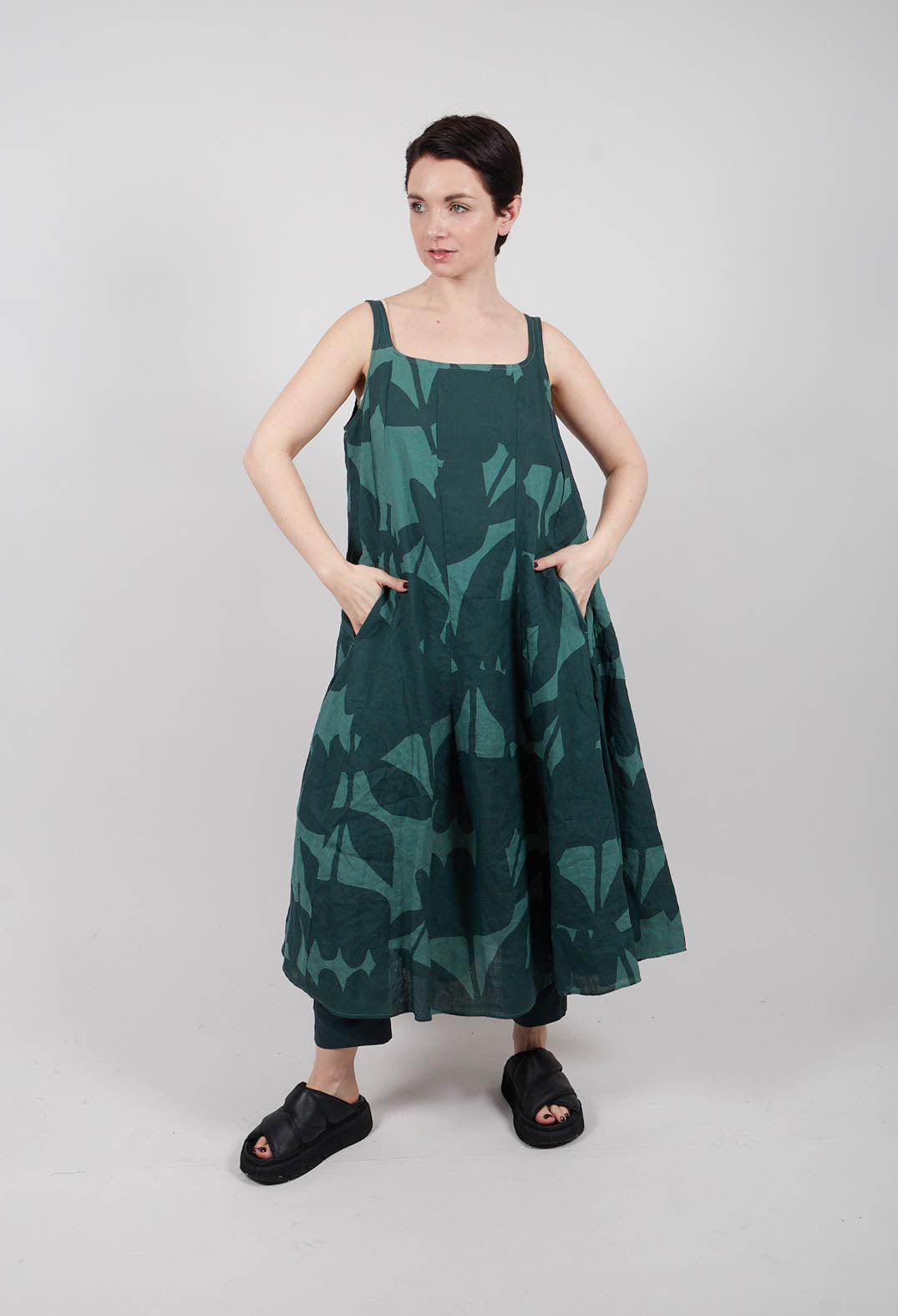 Linen Trapeze Dress in Tree Print - 3550907