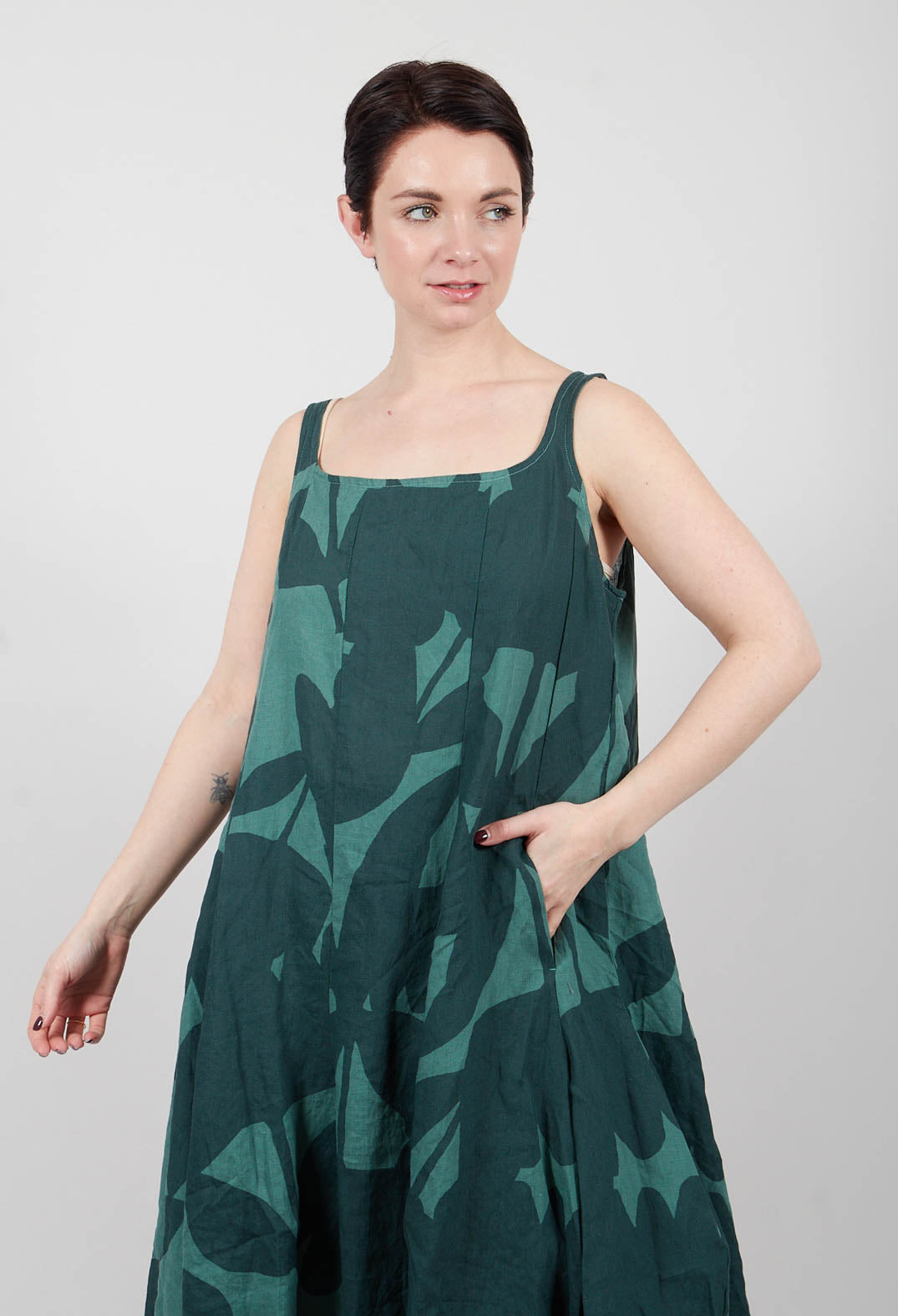 Linen Trapeze Dress in Tree Print - 3550907