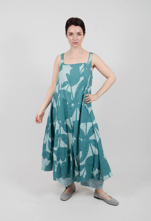 Linen Trapeze Dress in Grass Print - 3550907