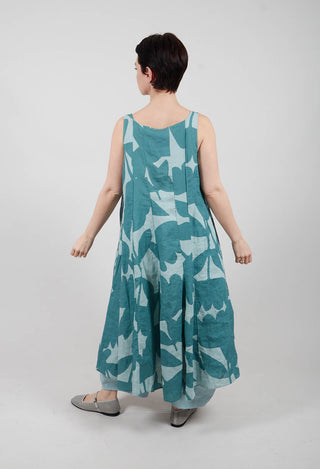 Linen Trapeze Dress in Grass Print - 3550907