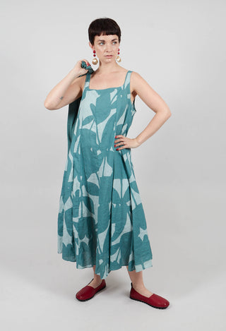 Linen Trapeze Dress in Grass Print - 3550907