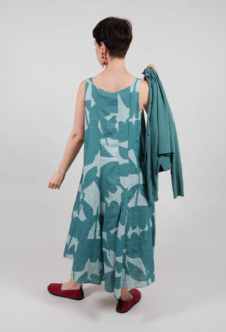 Linen Trapeze Dress in Grass Print - 3550907